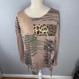 Y2K Leopard Print Patchwork Women's Top - Brown and Gold